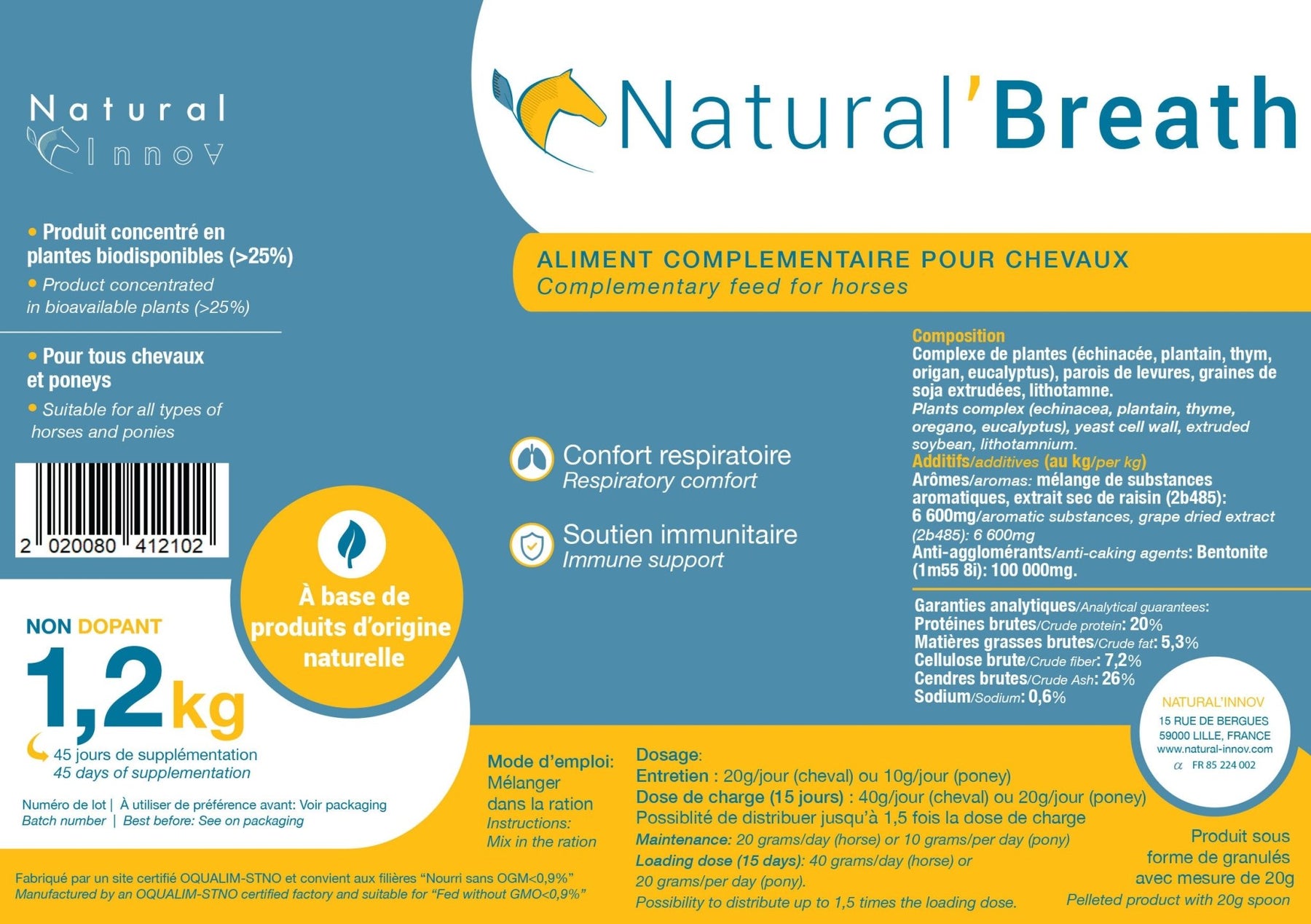HENRY equestrian - Natural’ Innov - Συμπλήρωμα διατροφής NATURAL' BREATH αναπνευστική άνεση 1,2 kg