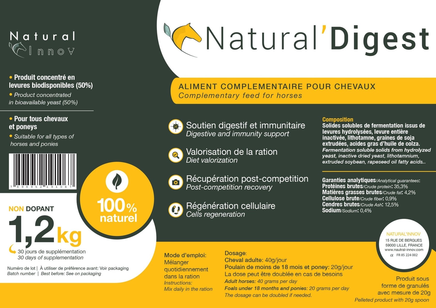 HENRY equestrian - Natural’ Innov - Συμπλήρωμα διατροφής Natural’ Digest πεπτική άνεση 1,2 kg