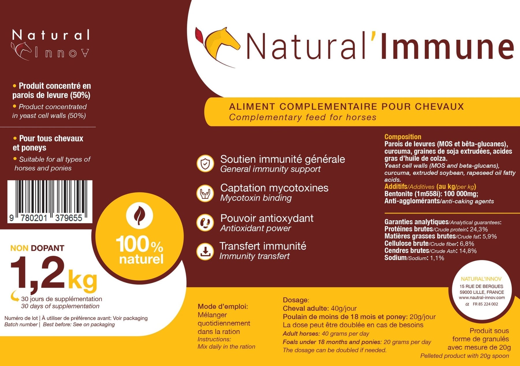 HENRY equestrian - Natural’ Innov - Συμπλήρωμα διατροφής Natural’ IMMUNE 1,2 kg