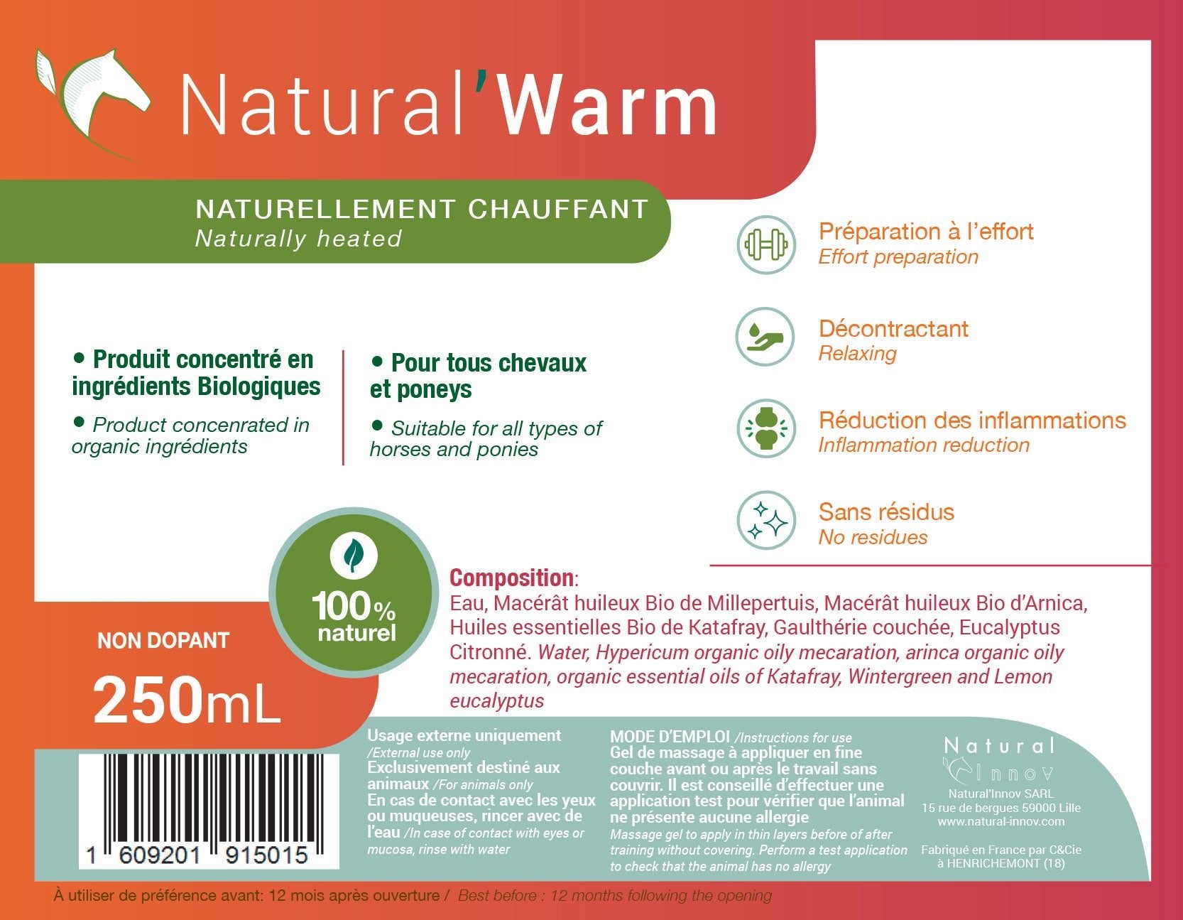 HENRY equestrian - Natural’ Innov - Τζελ θέρμανσης Natural’ Warm 250 ml